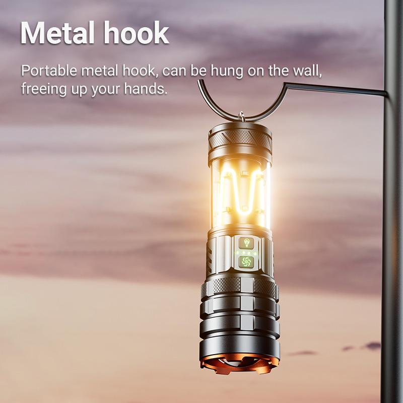 Vintage LED Camping Lantern, Rechargeable Tactical Flashlight with Dimmable Warm Filament Light, Portable Tent Light for Emergency Survival Gear