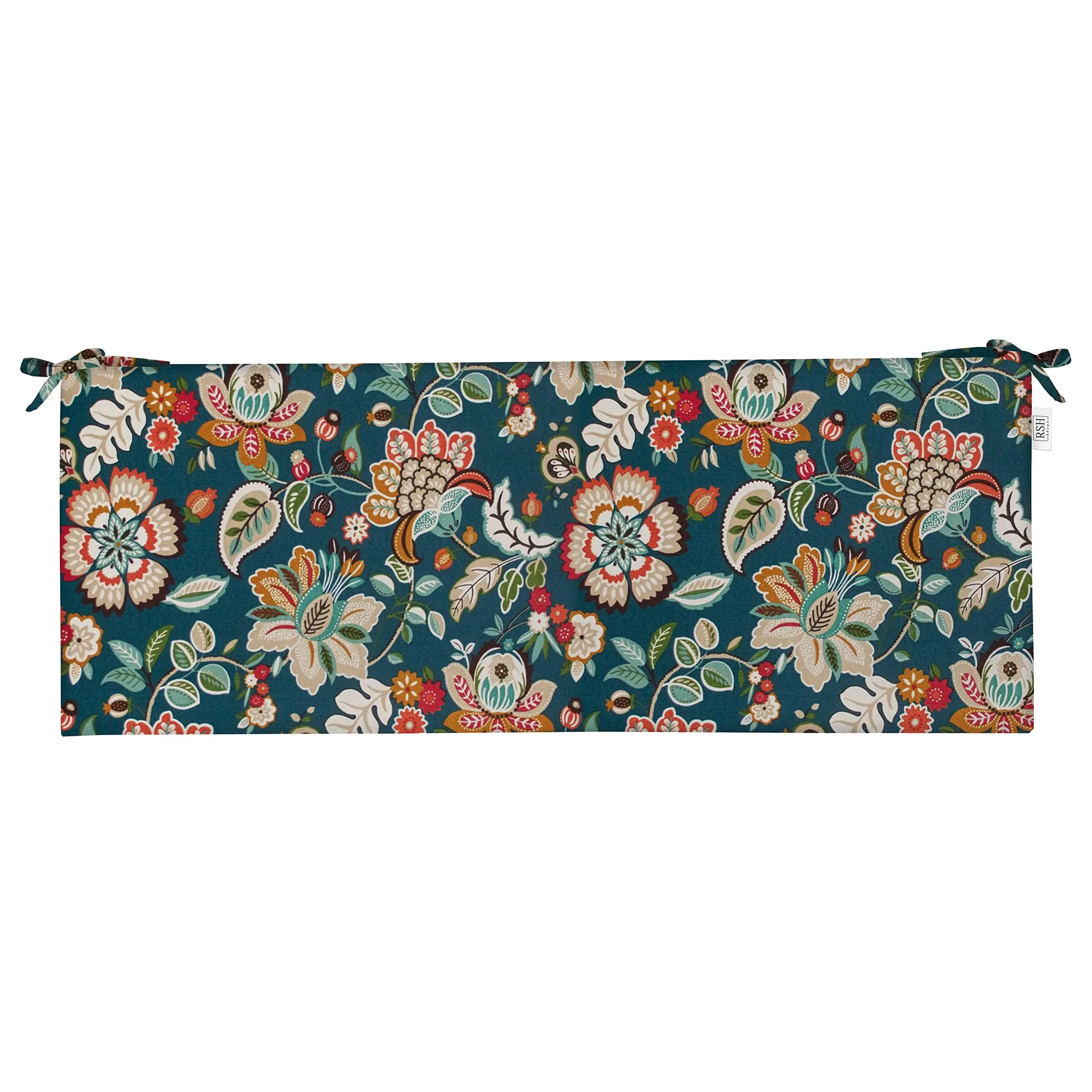 RSH Décor Foam Bench Cushion With Ties, 72” x 18” x 2”, Telfair Peacock Blue, Indoor Outdoor Use