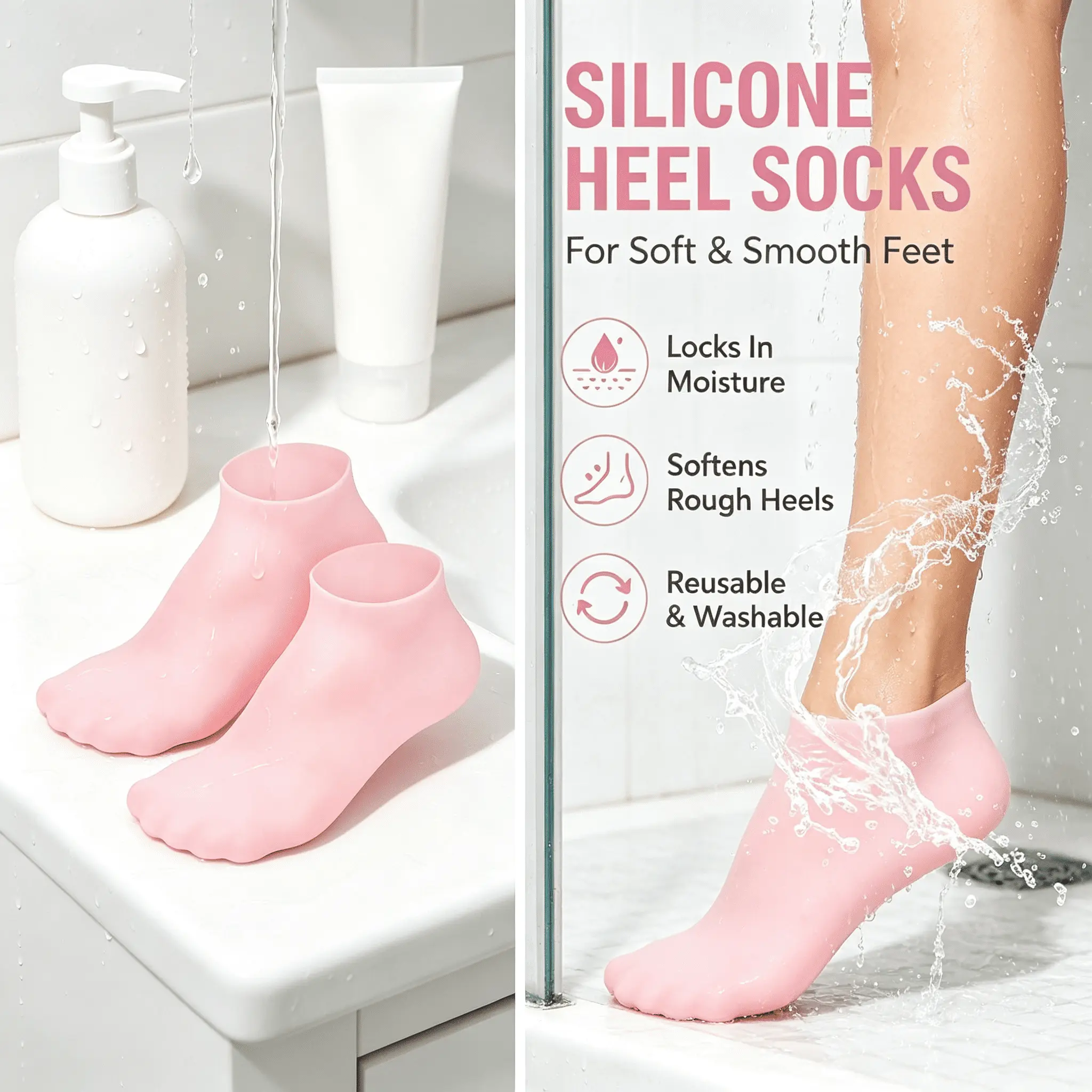 Overnight Moisturizing Gel Foot Socks, Silicone Gel Foot Socks for Women Foot Exfoliation, Reusable Washable Pedicure Silicone Foot Covers, Moisturizing Silicone Hydration Booties, Lotion Locking No Leak Spa Socks, Thick Gel Foot Masks