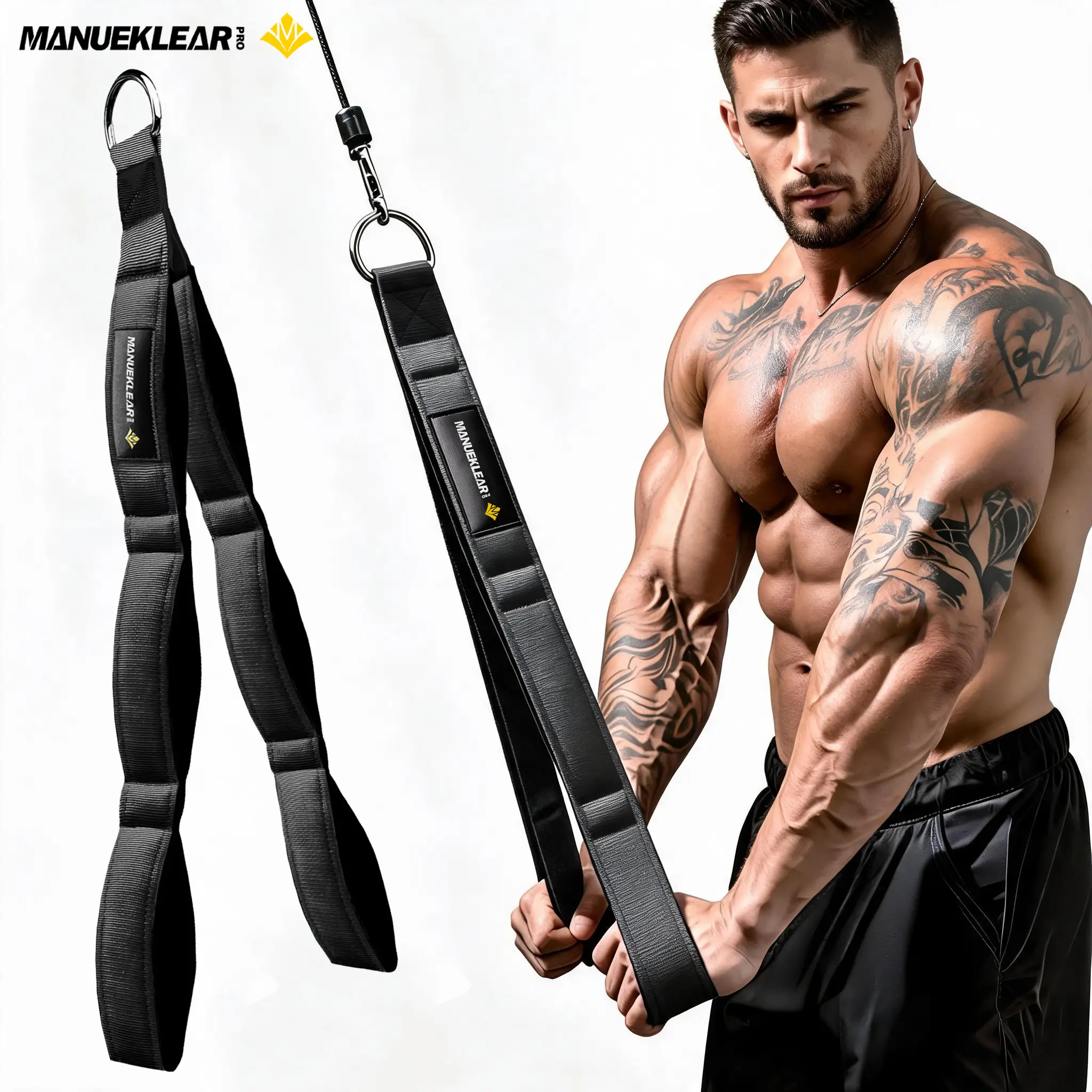 M MANUEKLEAR Tricep Rope Cable Attachment, Extra-Long Training Equipment with Ergonomic Neoprene Grip, Functional Gym Accessories for Home Workout, Unisex