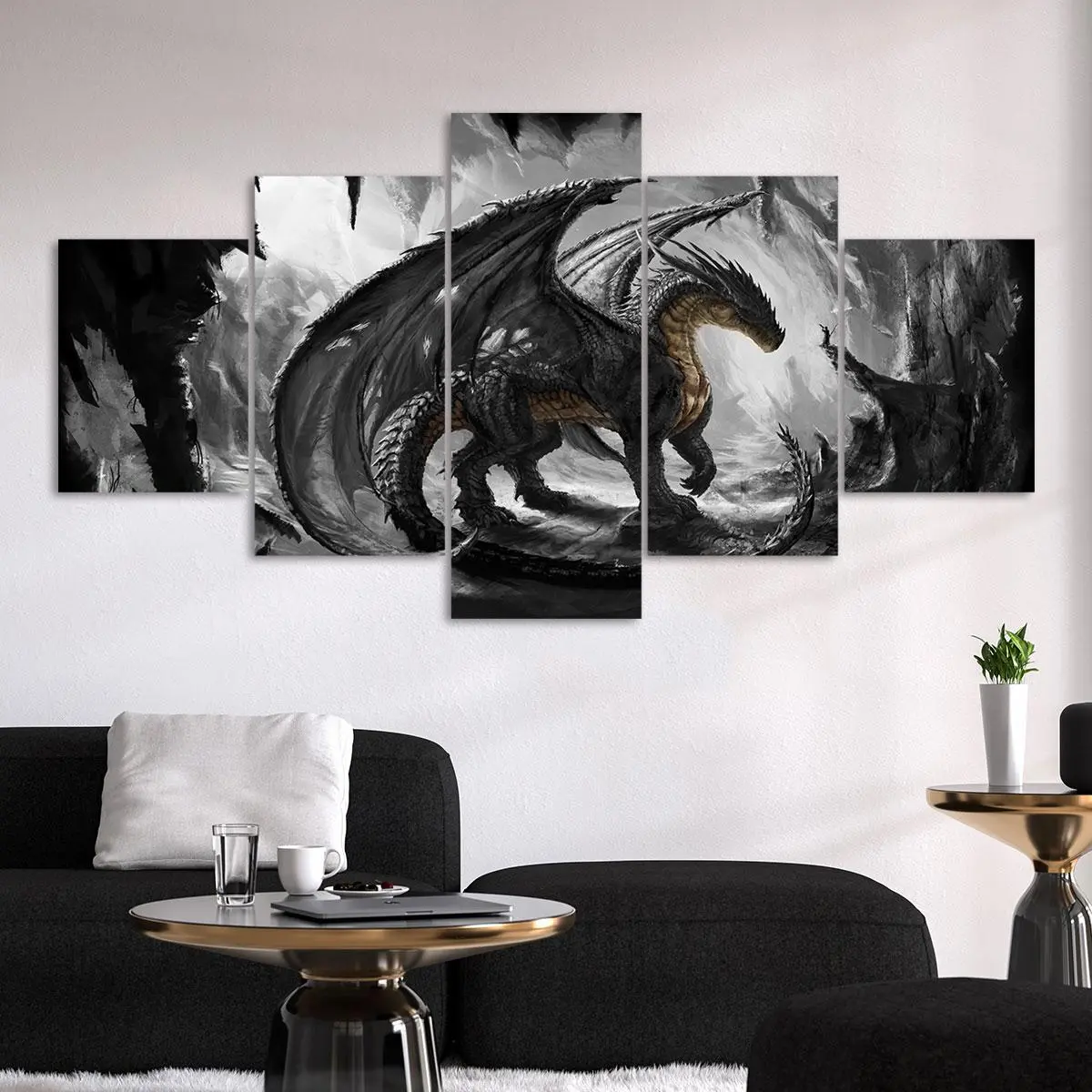 Dragon Pattern Canvas Painting, 5 Counts/set Modern Art Painting, Wall Art Decor for Home Living Room Bedroom Office, Art Work For Wall Decor, Modern Home Decoration, Ornaments