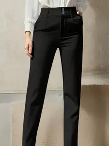 Women's Basic High-Waisted Straight-Leg Fitted Pants, Casual Chic Trousers, Business Work Trousers, Spring & Summer Wear, Office Formal Style, Comfortable Fit Design