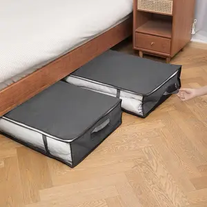 2pcs Foldable Under-Bed Storage Bags, Non-Woven Fabric Organizer for Clothes and Blankets, Multi-Purpose Storage Solution for Dorms