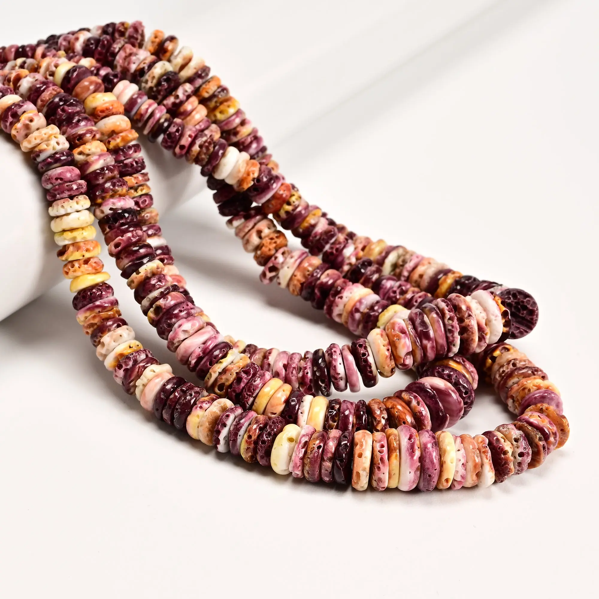 Graduated Purple Spiny Oyster Shell Rondelle Disc Beads Size 2-4x5-13mm15.5" Std
