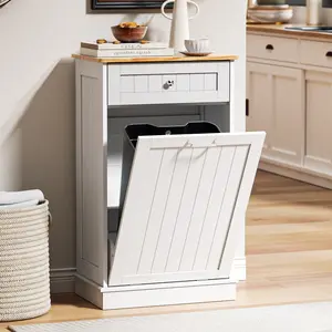 【Does Not Include Trash Can】AHB 13 Gallon Tilt Out Trash Cabinet Kitchen Waste Bins,50 Quart Laundry Hamper Tilt Out Pet Proof Hidden Trash Bin for Kitchen Living Room