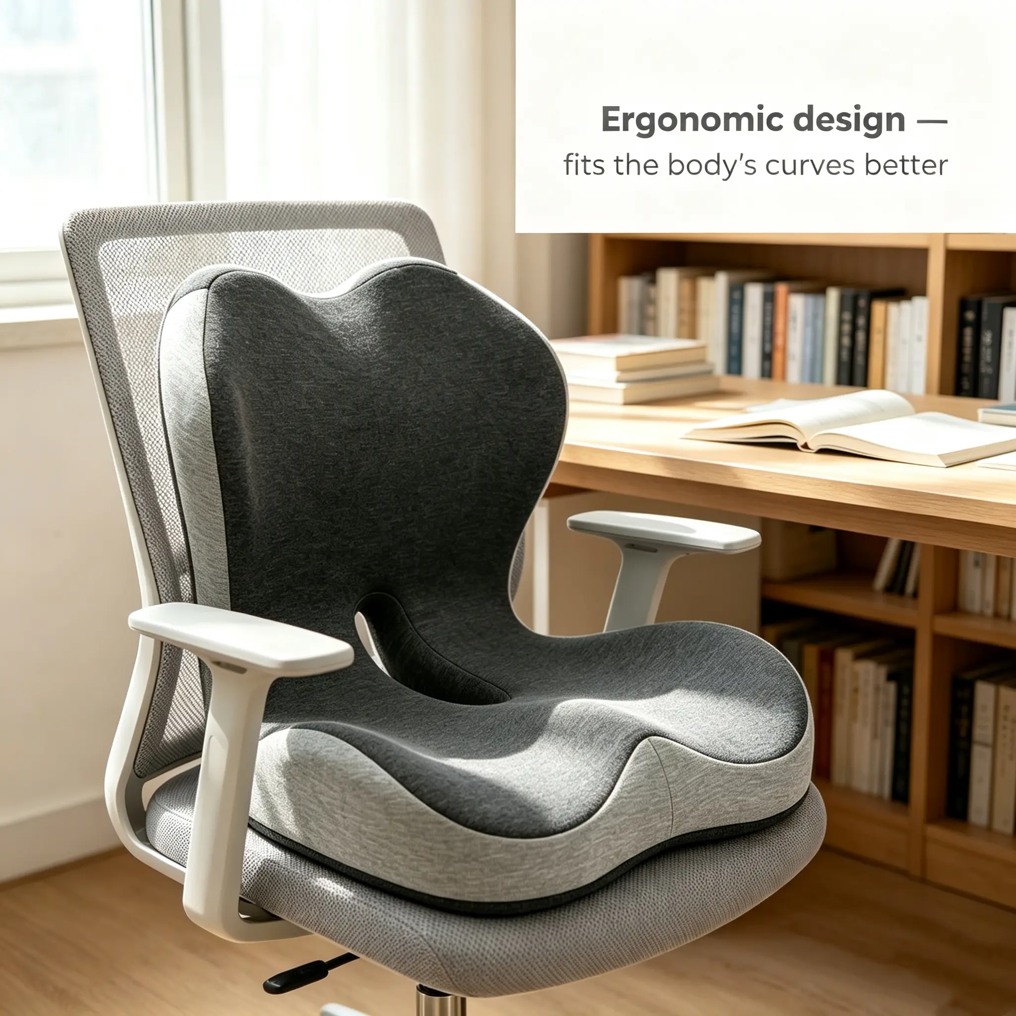 Ergonomic Memory Foam Seat Cushion for Back Pain Relief, 40×44×37 cm, Milk Silk Fabric with Removable Cover, Ideal for Office, Car, and Home Chairs, Perfect Gift for Parents and Friends