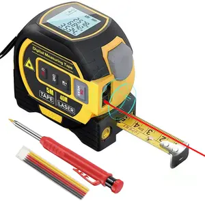 3-in-1 Retractable Laser Tape Measure, 40M/60M Laser Distance Meter, Digital Laser Tape Measure with LCD Display with Backlight, Meters/inches/feet Display, Crosshair Laser, and Included Carpenter's Pencil Set