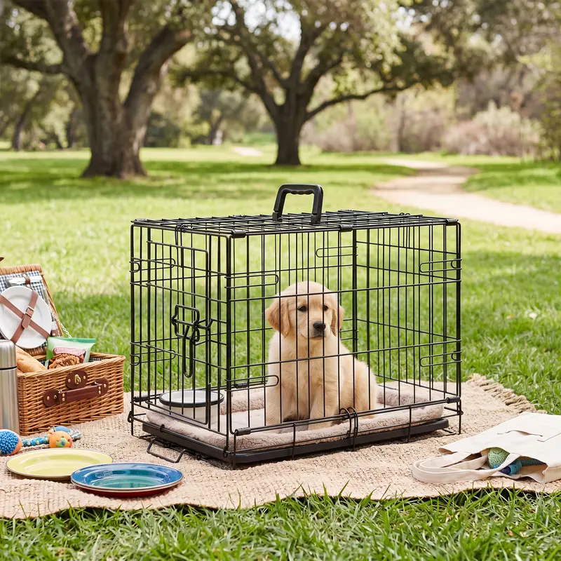 Sweetcrispy Iron Foldable Lockable Gate Dog Crate for Small Dogs & Puppies - Durable Metal Construction Kennel, Single-Door, Open Grid Design, Smoothedge Safety, Removable Tray for Easy Cleaning, Fold-Flat Portable for Training & Travel