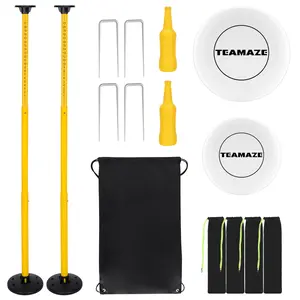 Flying Disc Game Set with Height-Adjustable Poles & Score Tracker, Outdoor Bottle Toss Game for Beach, Lawn, Camping, Polish Horseshoes Set for Family & Friends Party Games