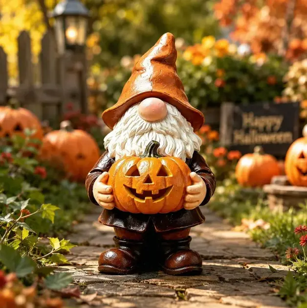 Halloween Pumpkin Gnome Figurine - Spooky Fall  Gnome Holding Jack-o'-Lantern, Cute  for Indoor Outdoor Tiered Tray Home Party Display garden decor supply statue funny decoration sculpture