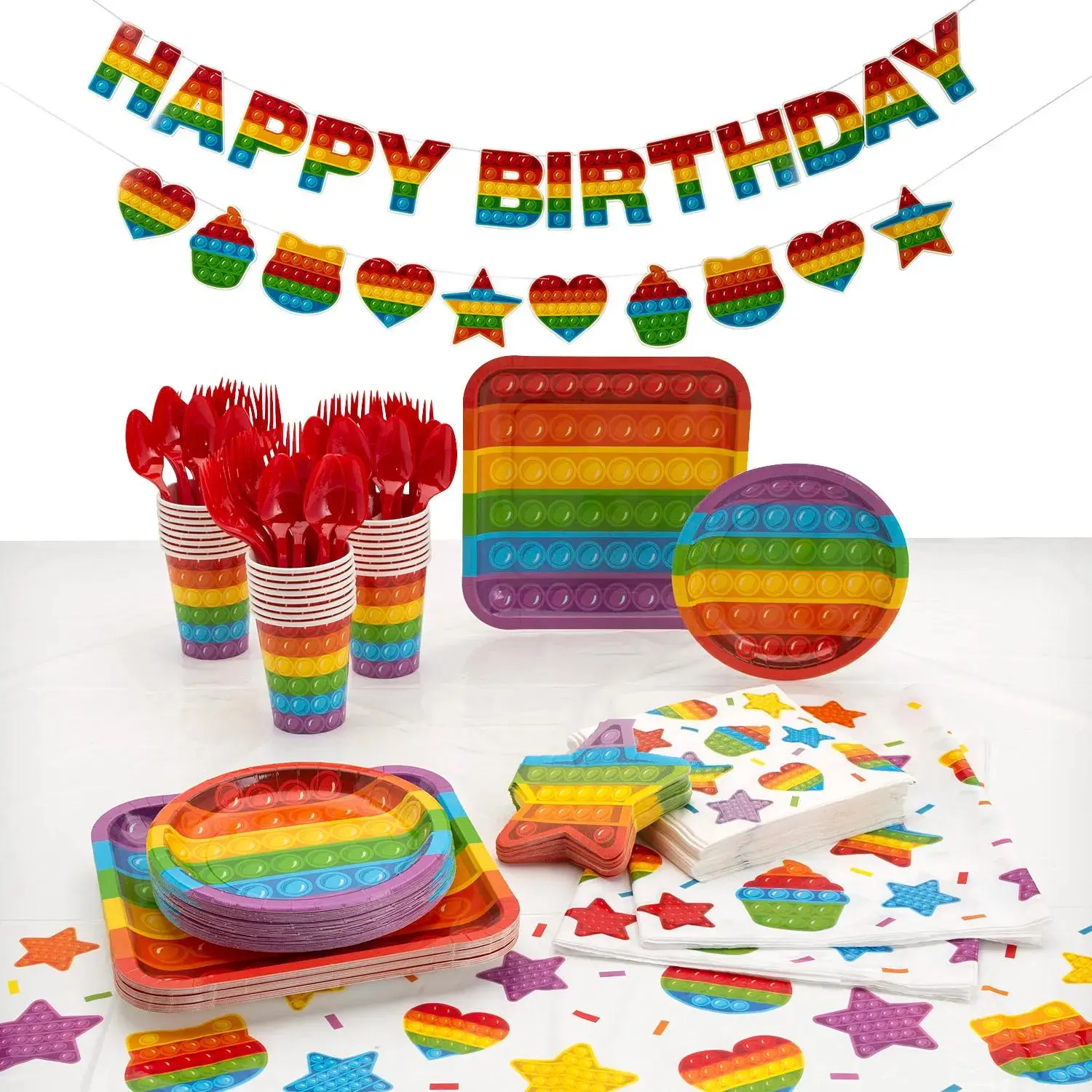 189 Pc. Lotsa Pops Pop Fidget Toy Party Disposable Tableware Kit for 24 Guests