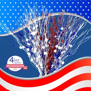 12/24 Blue Berry Stems 16.93in Table Centerpiece, Patriotic July 4th Vase Filler, Independence Day Memorial Decoration