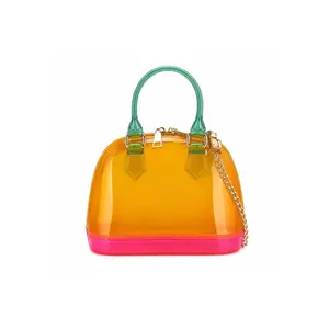 Glam Polychrome Plastic Women's Handbag - Mint Condition Color Block Jelly Clutch with Top Handle and Shoulder Strap, Glam Women's Handbags, Plastic Women's Handbags