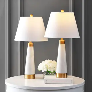 JONATHAN Y Travis Marble/Iron Gold Modern Column LED Table Lamp , for bedroom, living room, foyer, hallways, dining room, dorms