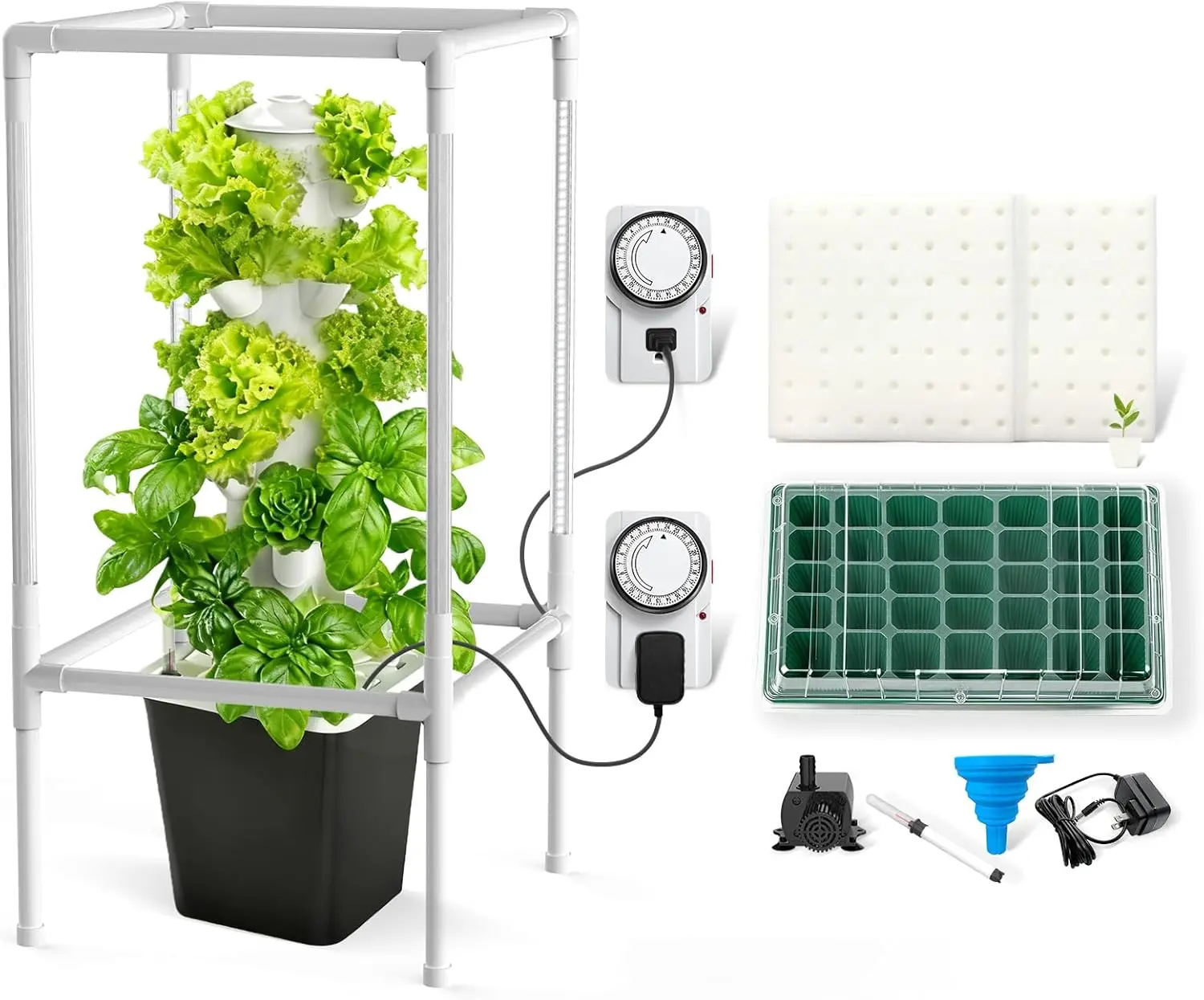 ETL Hydroponic Tower with 5000K Full-Spectrum Grow Lights, 30 Pods Vertical 6 Tiers Hydroponic Tower, Hydroponics Growing System for Indoor Herbs, Fruits and Vegetables, High 37"