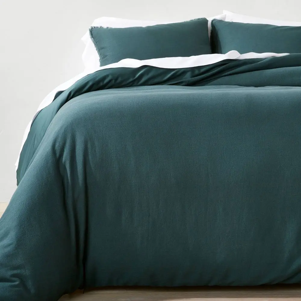 King Heavyweight Linen Blend Duvet Cover & Sham Set Dark Teal Blue - Casaluna: Zippered OEKO-TEX Certified 3-Piece Set