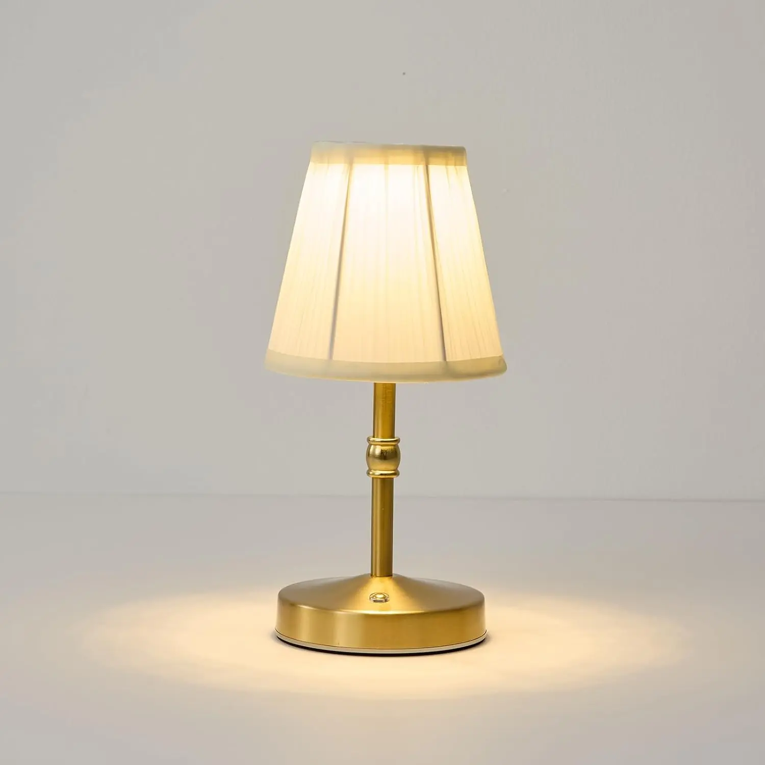 Gold Mini Cordless Adjustable Dimmable LED Portable Lamp - 3000mAh Rechargeable Lightweight Brass Lighting Accessory, 2-Cell Neutral Cool White Light, 1-Battery Power, for Bedroom, Bathroom, Kitchen Counters, with Lamp Covers & Shades, Batteries