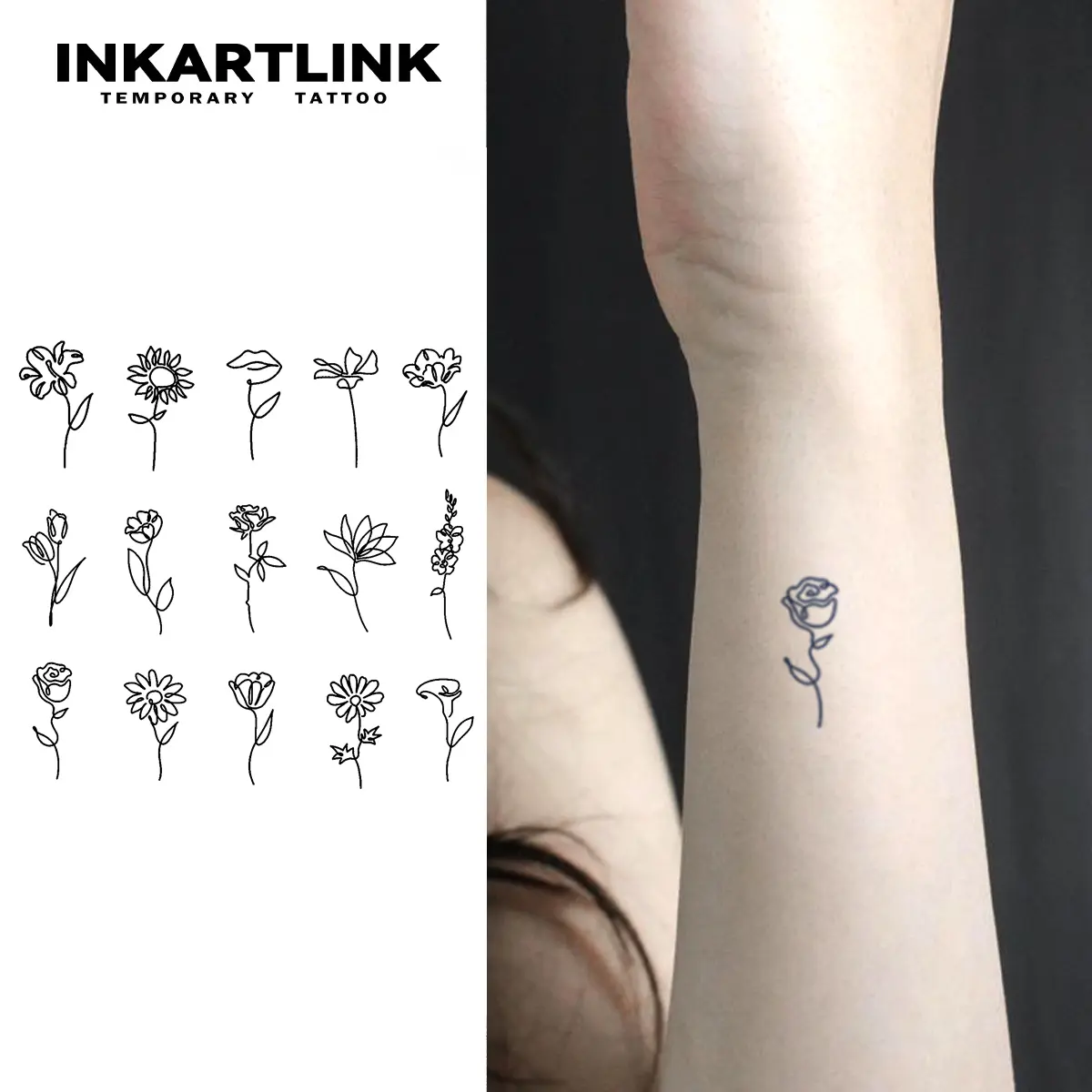 INKARTLINK 2 Sheets Semi-Permanent Temporary Tattoos, Line Series-2, Lasts 1-2 Weeks, Waterproof & Realistic Tattoo Sticker for Men and Women, Temporary Tattoo