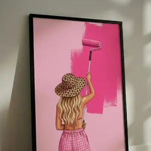 [SALE UP TO 50% + FREE SHIP] Hot Pink Wall Art  Fashion Illustration Print  Leopard Hat & Gingham Poster  Preppy Room Decor  Chic Feminine Art Print