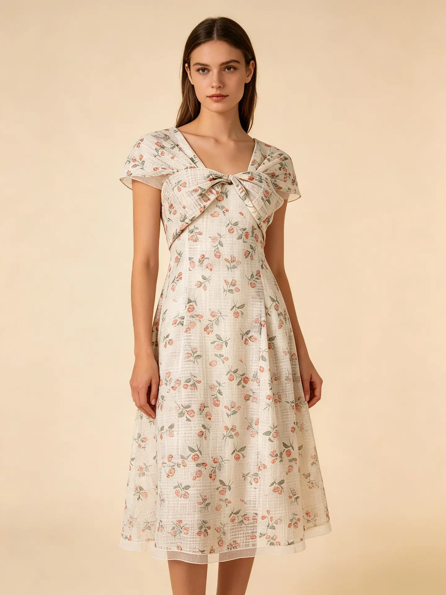 Vintage Rose Floral Midi Dress - Romantic Cottagecore Summer Dress