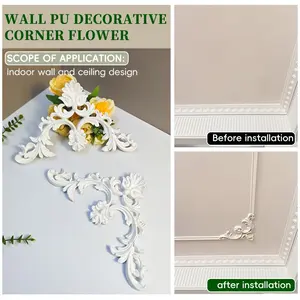 2 Piece PU Mould Corner Flower Decorative Foam Ceiling Tile Stickers, Non-Adhesive Wall Decoration, Home Simulation Angel Carved Flowers