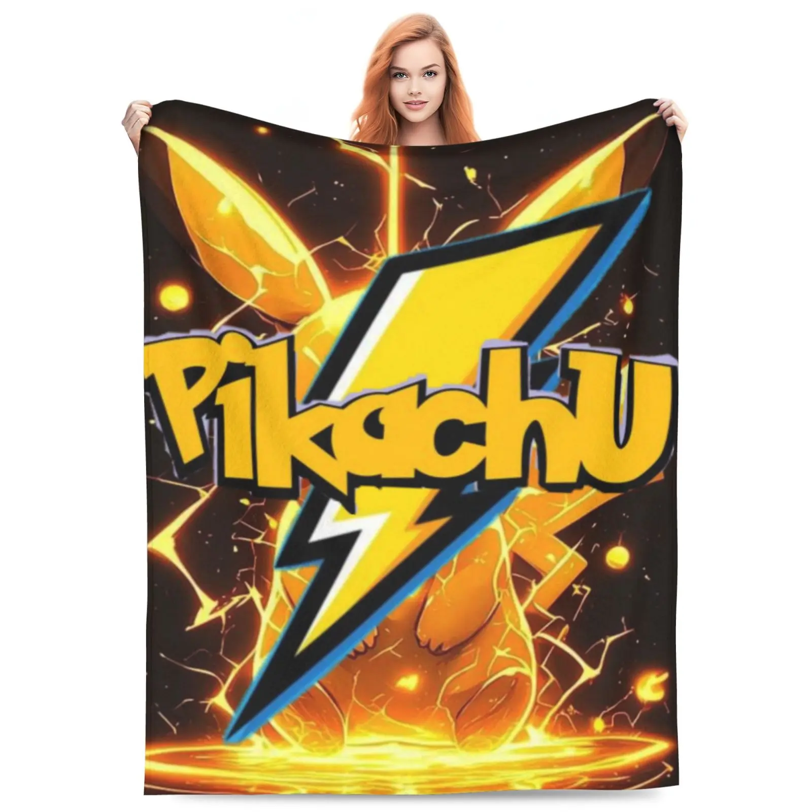 Pikachu Flannel Blanket - Cozy Anime-Style Cartoon Face Blanket, Soft Warm Cute Character Graphic Throw, Bedding for Bedroom Sofa, Home Decor Gift, Cartoon Face Blankets, Cute Character Blankets