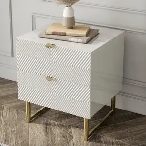 Modern 2 Drawers White Lacquer Nightstand