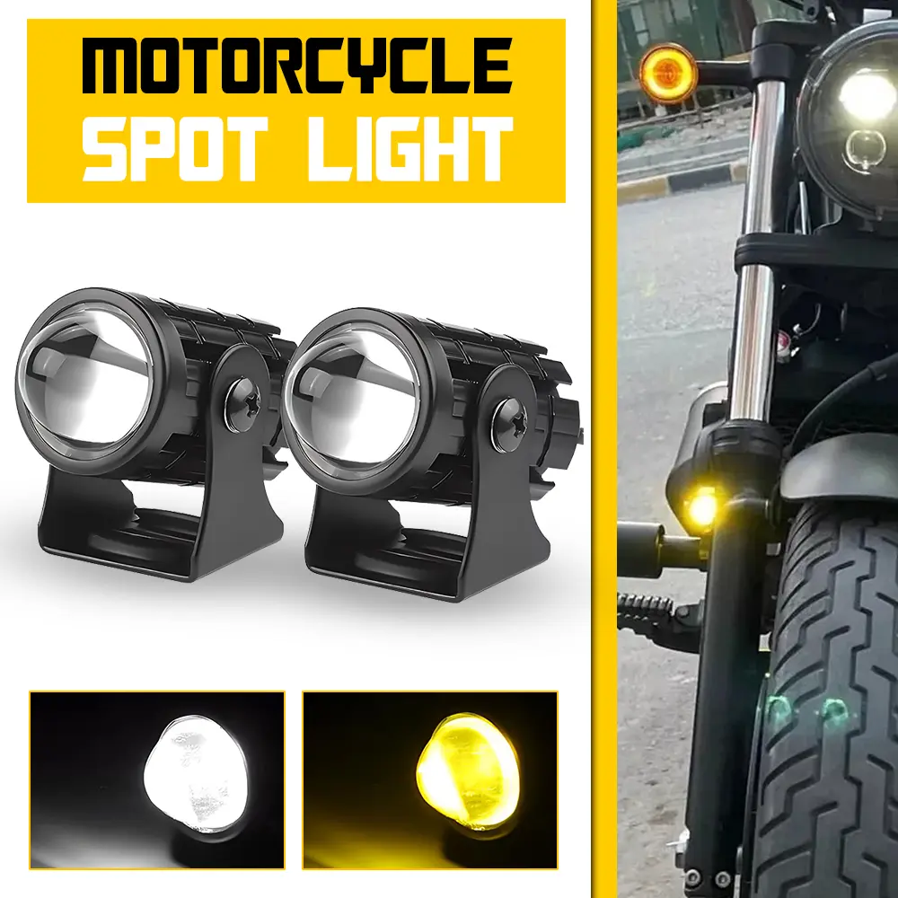 2x Motorcycle LED Headlight Fog Driving Spot Auxiliary Light Lamp Yellow White