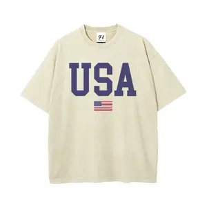 American Flag Crewneck 4th of July Trendy Retro Style USA Oversize Unisex Washed T-Shirt for Women and Men's Unisex Fit Batik Cotton Oversize Streetwear Menswear  Super Soft Pre-Shrunk