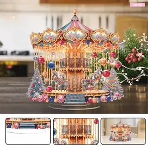 Xmas Scene DIY 2D Flat Acrylic Diamond Painting Desktop Ornaments Kit with Special Shaped Brighten Rhinestones 5D DIY Diamond Art Tabletop Decorations Single Side 24*22cm for Adults Christmas Ornament