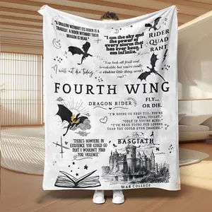 Fourth Wing Fantasy Theme Flannel Blanket, Soft Skin-Friendly Material, Multi-Scene Use, All-Season Comfortable Gift for Book Lovers