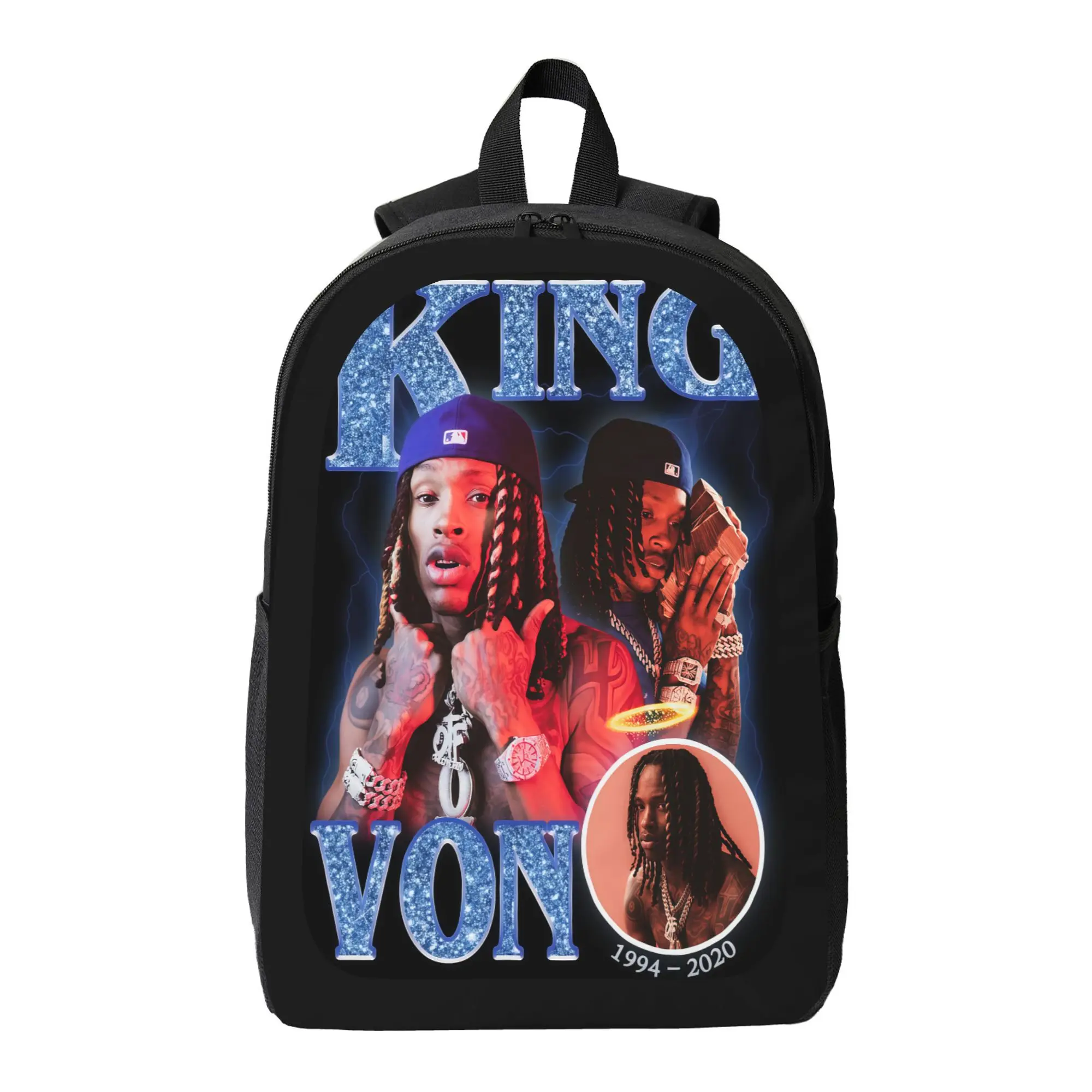 Bold Retro Hip Hop Street Portrait Graphic Polyester Backpack For Teen Boys & Men, Simple Elegant Fashion Lightweight Daypack For School Daily Travel, Practical Casual Streetwear Gift For Hip Hop Lovers