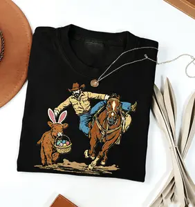 Comfort Colors Easter Cowboy Shirt, Bunny Basket Tee, Western Spring Tshirt, Cowboy Holiday Gift, Easter Cow Apparel, Western Summer Outfit