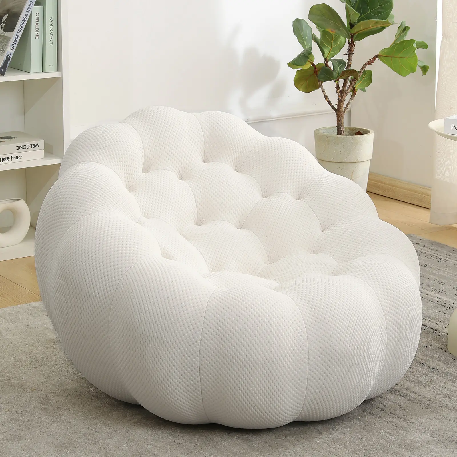 YunKiTech Modern 36" Oversized Round Lazy Bean Bag Sofa - Durable Elastic Fabric, 3D Bubbles Cloud Couch, Sponge Ball-Filled, Armless, No-Assembly Compressed Living Room Floor Lounge Chair for Small Spaces (Multiple Colors)