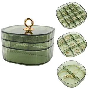 Earring Organizer Box,Small Jewelry Travel Organizer for Girls Women,Stackable 3-Layers Clear Jewelry Storage Holder with Lid, Necklace Earrings Rings Bracelets Cases for Gifts Compartment LightweightGift