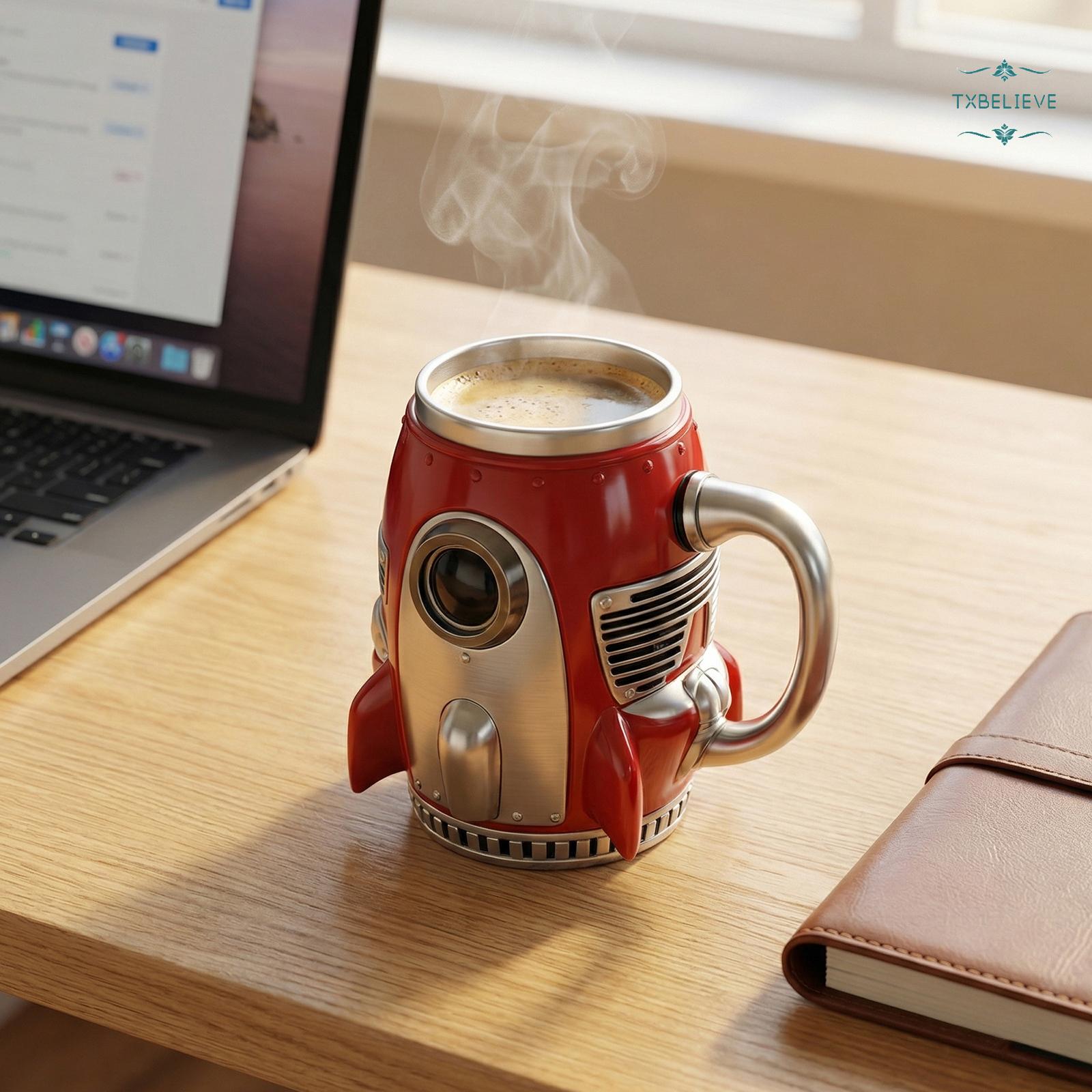 3D Retro Stainless Steel Rocket Coffee Mug, Tea Cup, Milk Cup, Water Mug – The best gift for mechanics, dads, husbands, and rocket enthusiasts