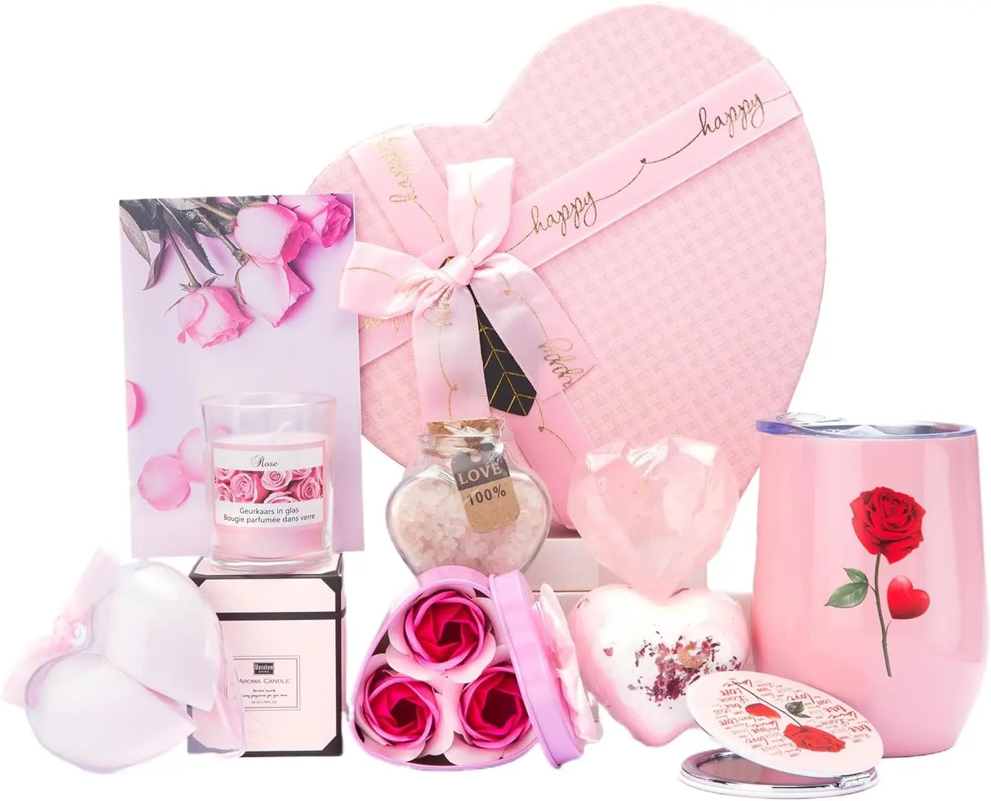 Christmas Gifts Box for Girlfriend Wife Lover Birthday Gifts for Women Heart-shaped Pink Rose Love Gift Basket Love You Gifts Wedding & Engagement Gifts Anniversary Romantic Christmas Gifts