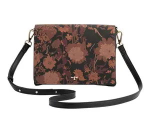 Fable England Deco Blooms Black Foldover Handbag