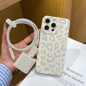 6 Piece Set Antique Minimalist Leopard Print Phone Case, Charger Head Cover, Cable Protector, Storage Rope, Data Line Protection, Storage Cords