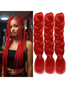 24" 3 pcs Large Unisex Jumbo Braiding Hair Extensions, High Temperature Fiber, Perfect for Holiday Party, And Daily Use, Synthetic Hairpieces
