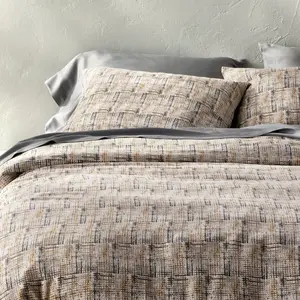 Full/Queen Heavyweight Linen Blend Duvet Cover and Sham Set Grid Print - Casaluna