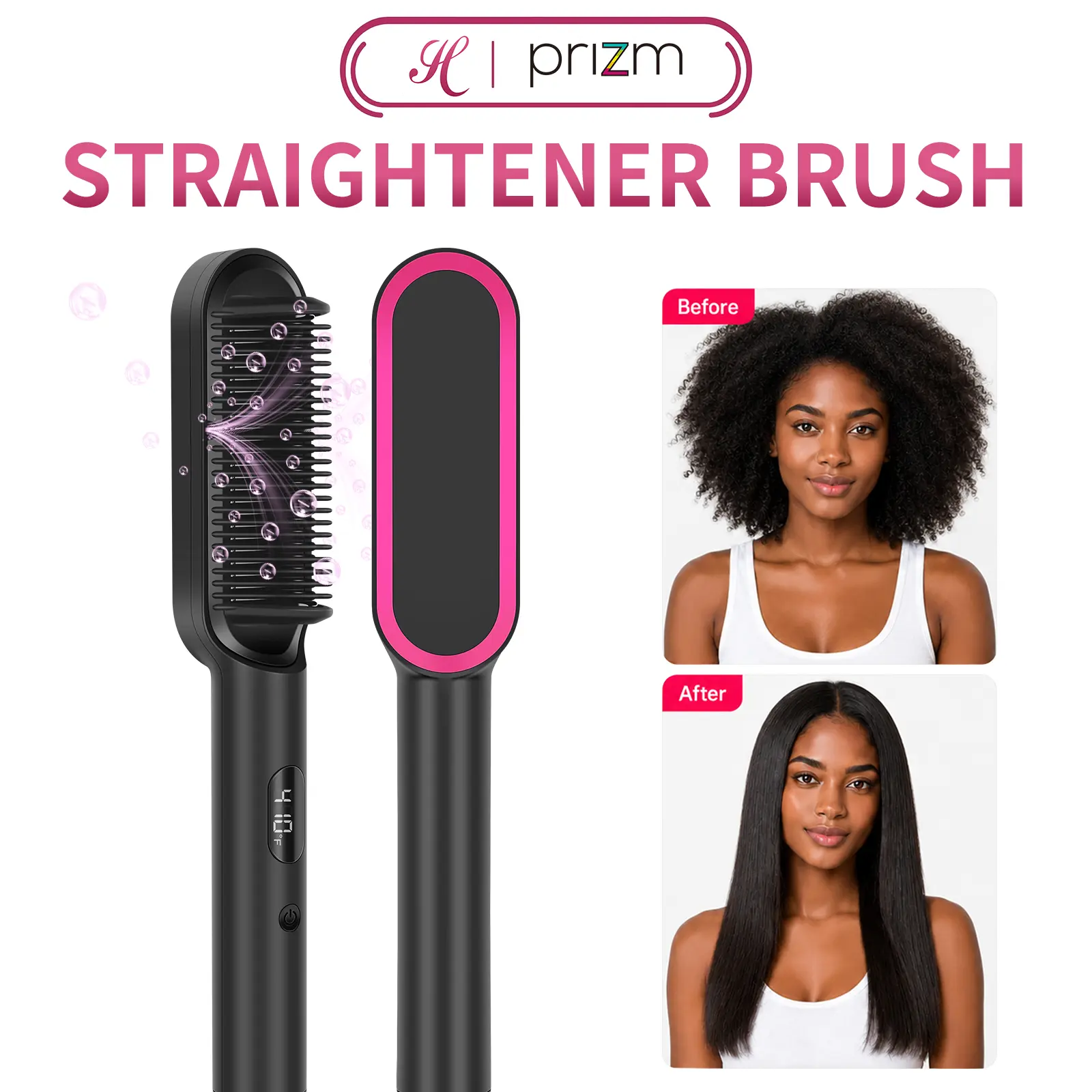 2-in-1 Hair Straightener Brush,Frizz Buster Ionic Hair Straightening Brush,Hair Straightener Comb,3D Anti-Scald,4 Temps, 5Min Fast Straightening,410°F, 20S Fast Heating,Auto Shut-Off,Dual Voltage,SummerVibes Hair Tools,summerhairstyles,dorm essentials