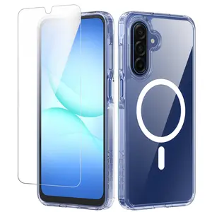 Magnetic for Samsung Galaxy A17 Case Compatible with MagSafe,Screen Protector,Phone Case Slim Hard PC Silicone Bumper Shockproof Protective Cover for Galaxy A 17 5G 6.7-inch,Clear