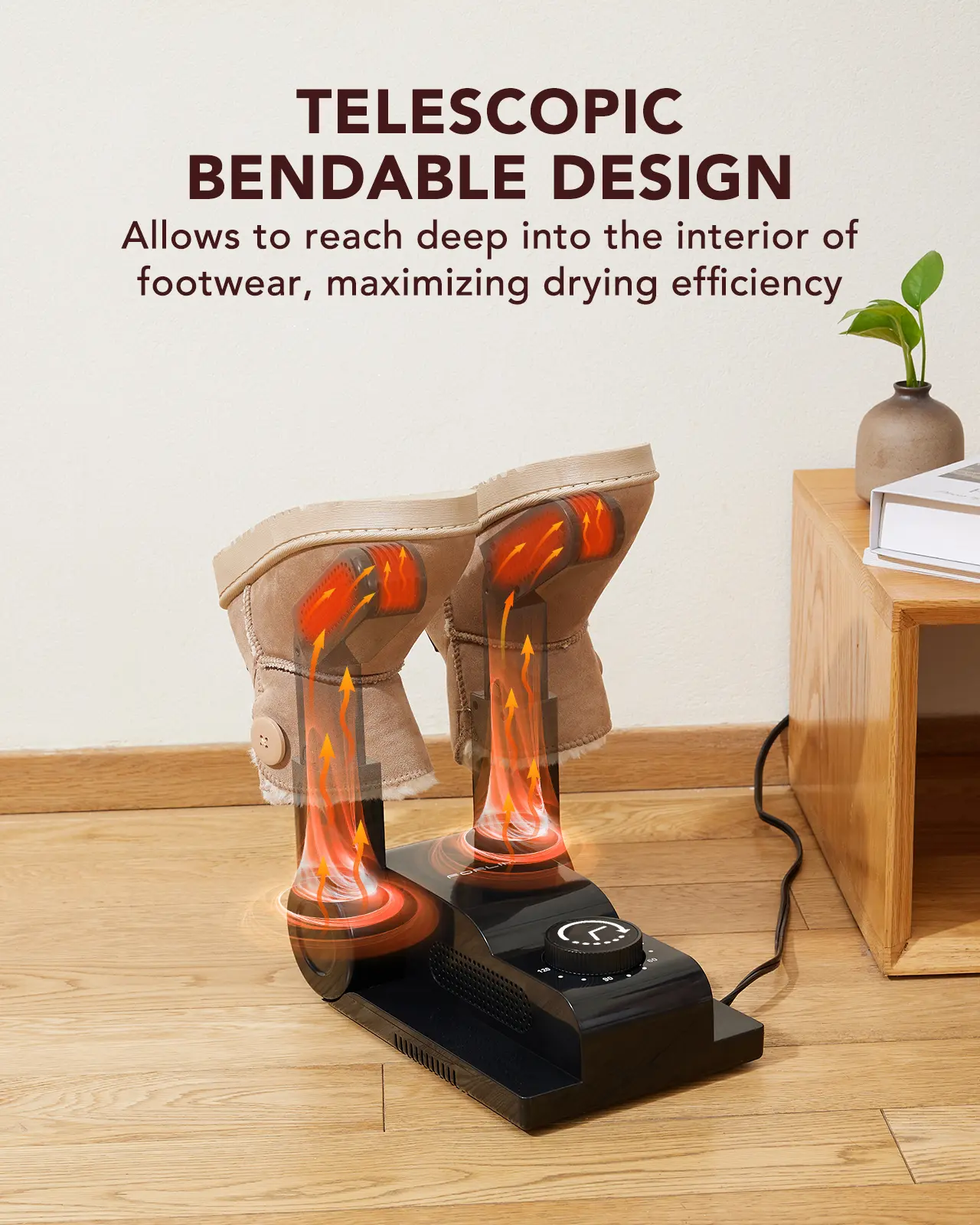 Forlim Shoe Dryer Machine - 110V AC Heat Blower with Timer, 180° Adjustable Rack, Telescopic Bendable Ports for Work Boots/Gloves, Indoor Plug for Daily Adventures