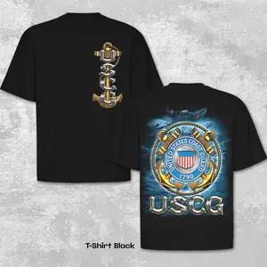 Vintage USCG T-Shirt, Official U.S. Coast Guard Anchor Graphic Tee, Semper Paratus Military Apparel, Patriotic Veteran Pride Gift for Men, Premium Cotton Heavyweight Oversized Streetwear, Black Tactical Coastie Training Shirt