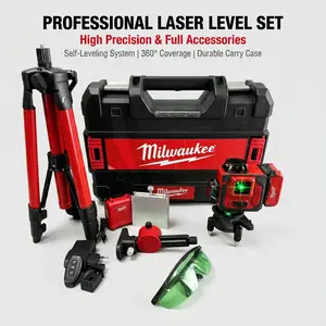 Milwaukee 3622-21 M12 Green Light Cross Line & Vertical Point Laser Level Kit | Suitable for tile installation, hanging pictures, cabinet installation, and wall leveling | Self-leveling laser level | 125 ft working range and 165 ft detector range
