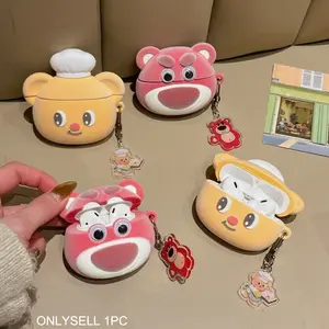 1 piece of plush strawberry bear shaped headphone protective case, anti drop and durable silicone headphone case, Apple wireless Bluetooth headphone case, suitable for AirPods 1/2/3/4/pro/pro2/pro3 Protection