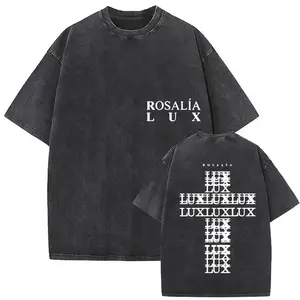 Rosalia Lux Tour 2025 Vintage Snow Washed Graphic T-Shirt, Heavyweight Retro Cotton Oversized Tee, Y2K Grunge Pop Music Print Top, Casual Urban Streetwear, Trendy Concert Outfit, Loose Fashion Apparel for Men Women Music Fans Daily Wear