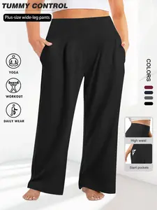 Women's Plus Size High Waist Wide Leg Loose Pants, Stretchy Comfortable Design, Perfect for Casual & Formal Occasions, All Season Wear