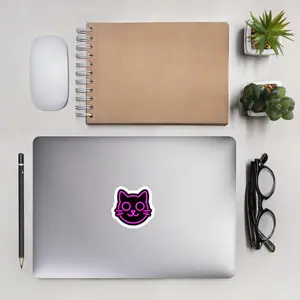 RigidTacoCat Neon Cat Head Sticker — Neon Pink Glow
